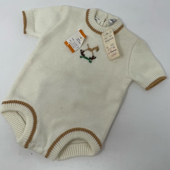 Goldsmiths Baby Clothes Onesie White Brown Cold New With Tags 100% Acrylic GHN4. - Picture 1 of 6
